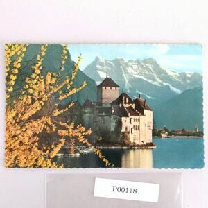 Vintage 1960s Postcard Chateau de Chillon Switzerland Castle Alps Mountains